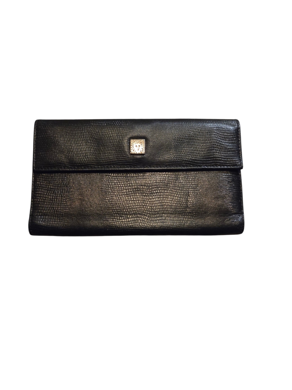 Anne Kline Black Textured Leather Fold-Over Clutch